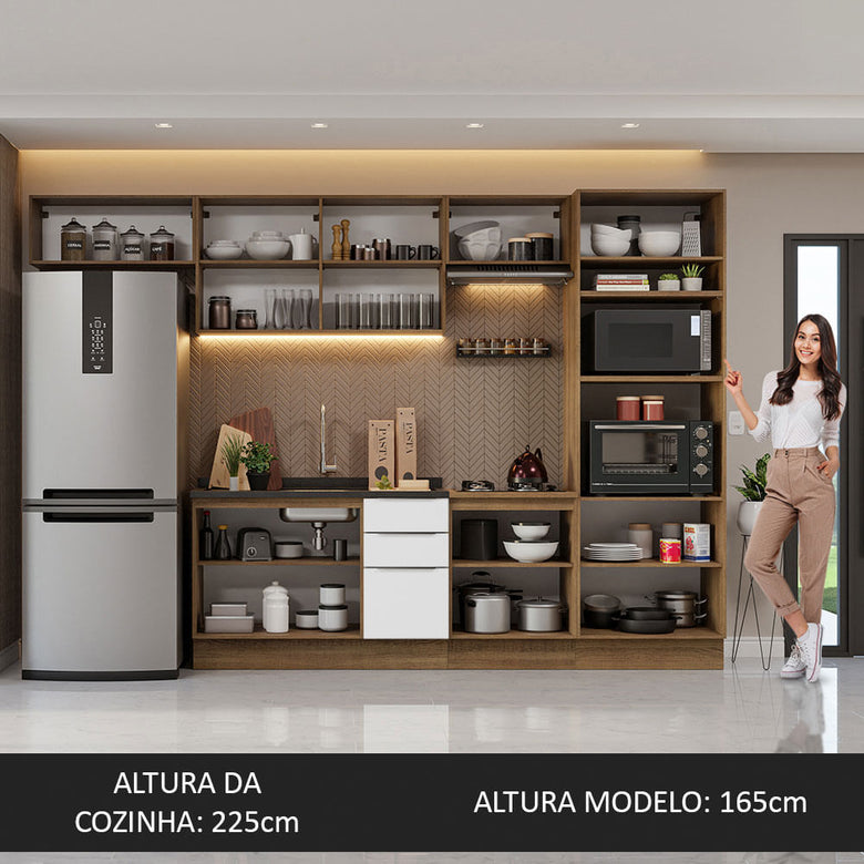 Armário de Cozinha Completa 330cm Rustic/Branco Stella Madesa 05