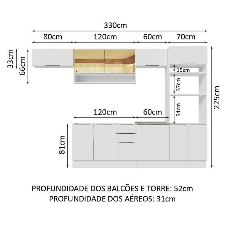 Armário de Cozinha Completa 330cm Branco Stella Madesa 06