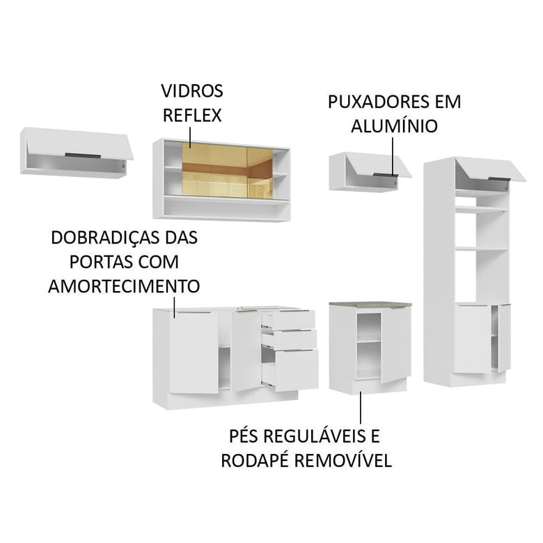 Armário de Cozinha Completa 330cm Branco Stella Madesa 06