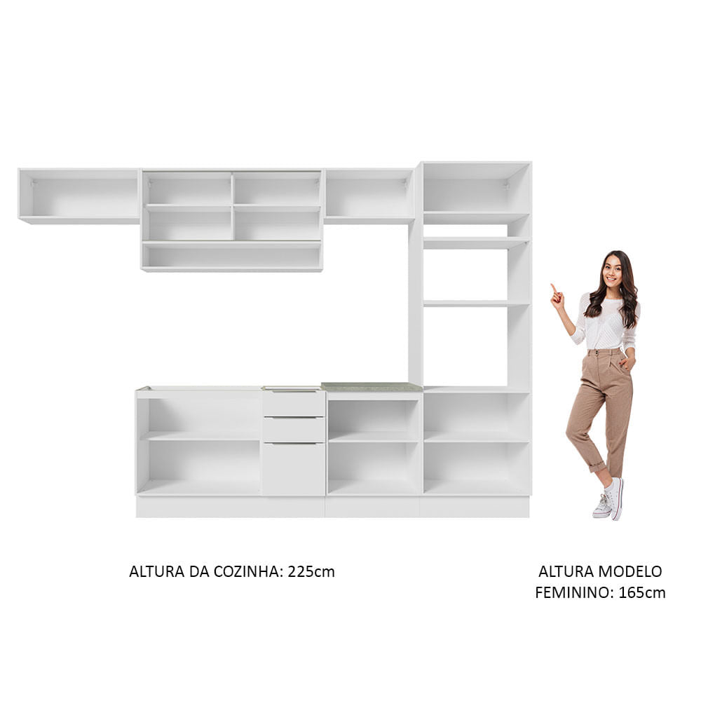 Armário de Cozinha Completa 330cm Branco Stella Madesa 06