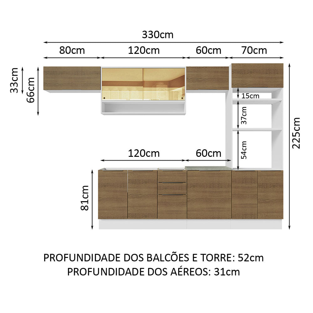 Armário de Cozinha Completa 330cm Branco/Rustic Stella Madesa 06