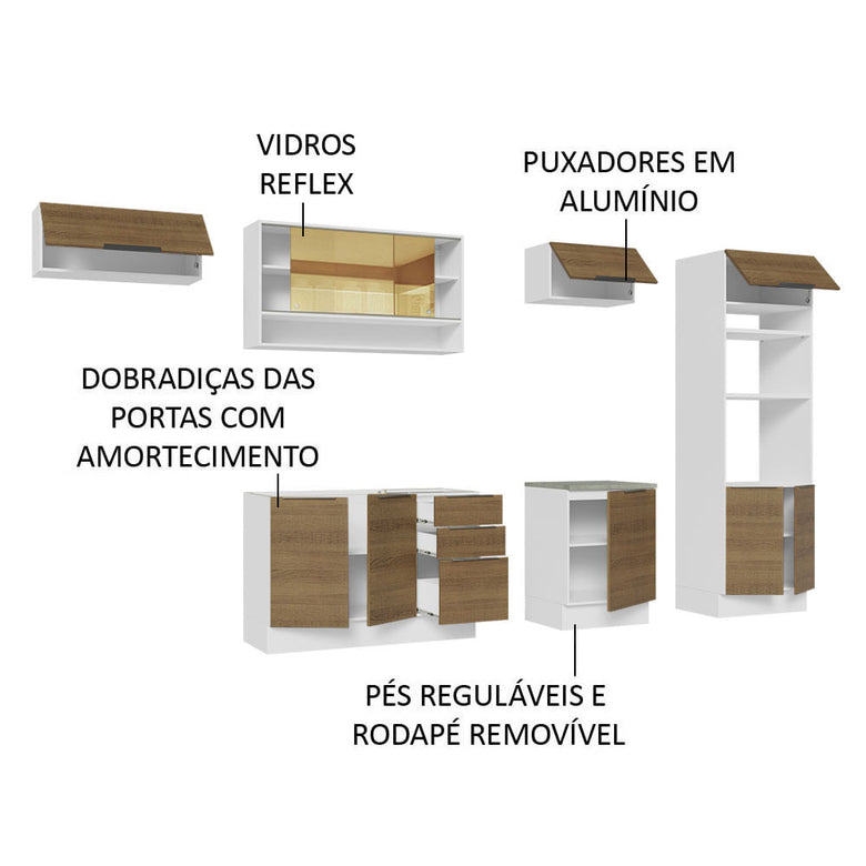 Armário de Cozinha Completa 330cm Branco/Rustic Stella Madesa 06