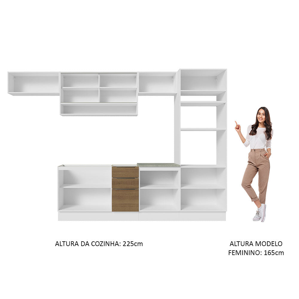 Armário de Cozinha Completa 330cm Branco/Rustic Stella Madesa 06