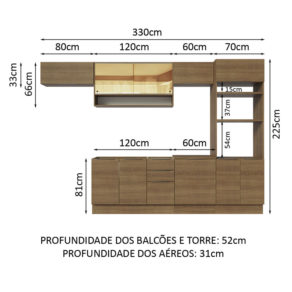 Armário de Cozinha Completa 330cm Rustic Stella Madesa 06