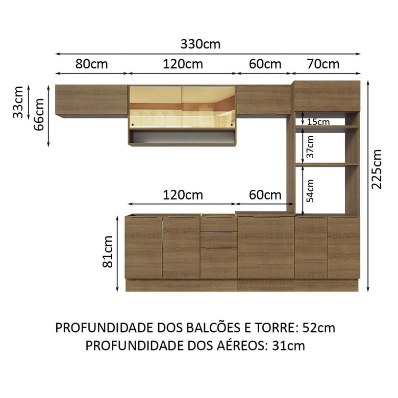 Armário de Cozinha Completa 330cm Rustic Stella Madesa 06