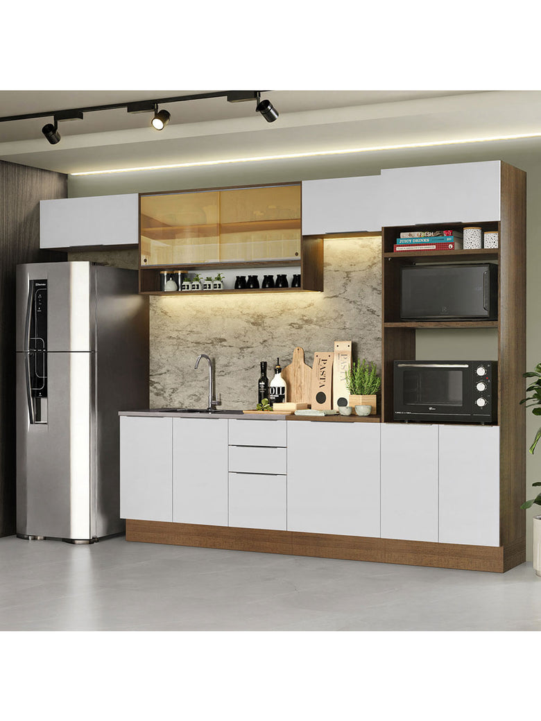 Armário de Cozinha Completa 330cm Rustic/Branco Stella Madesa 06
