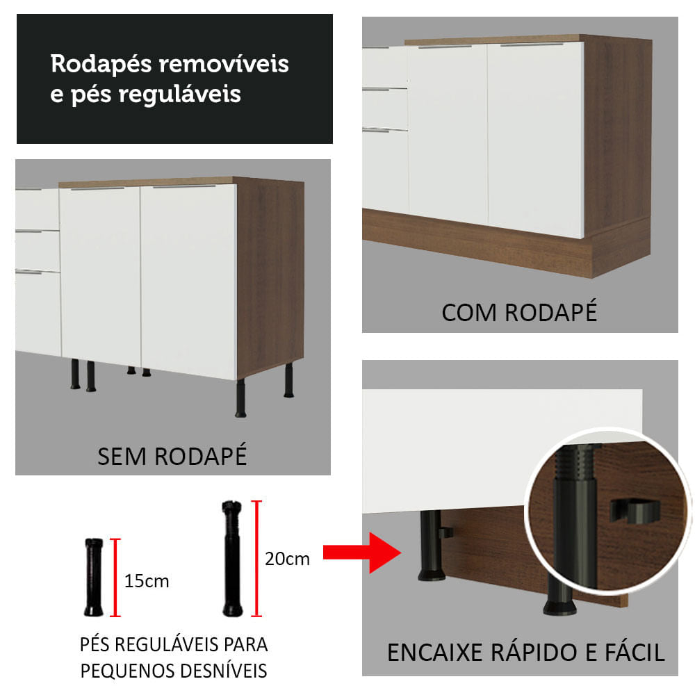 Armário de Cozinha Completa 330cm Rustic/Branco Stella Madesa 06