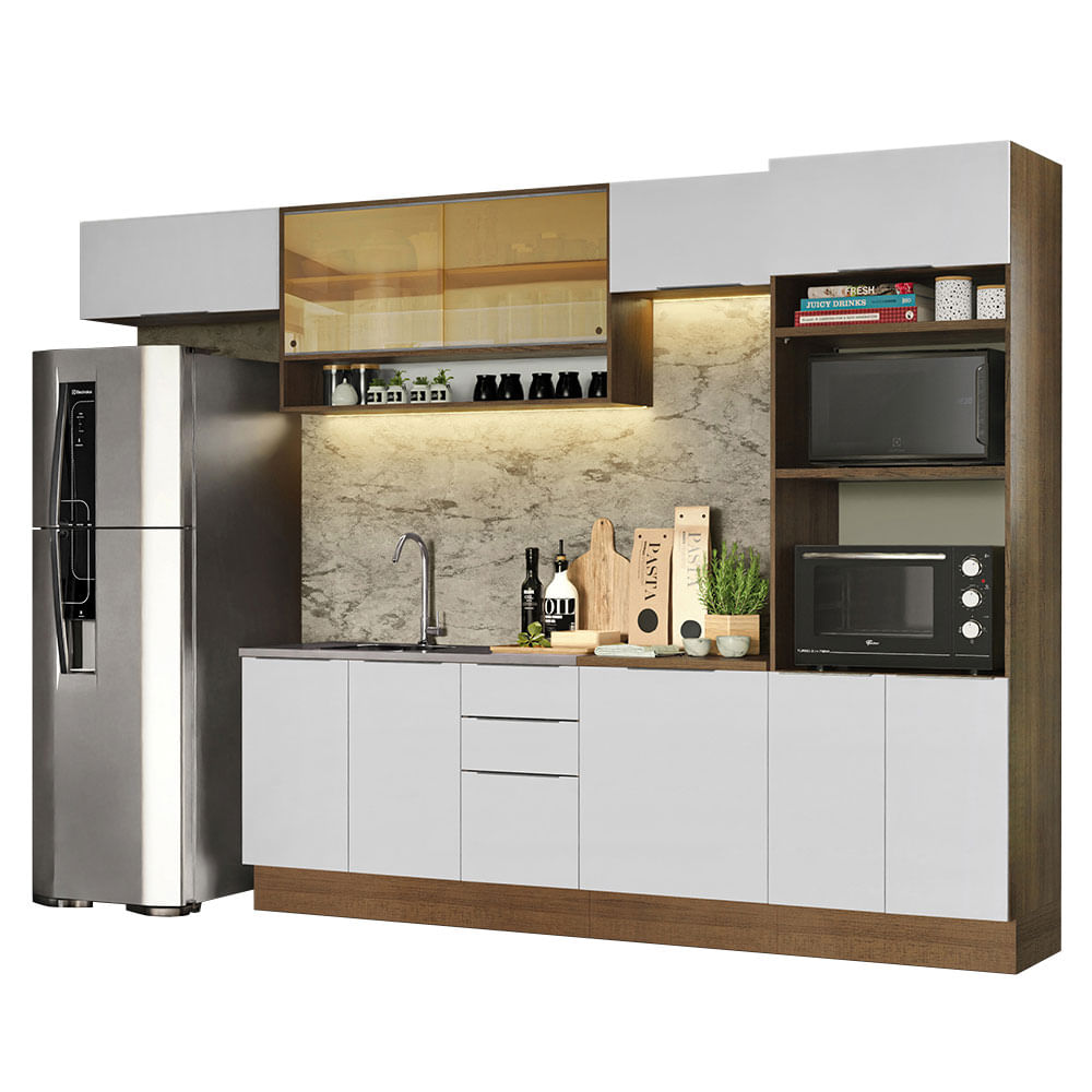 Armário de Cozinha Completa 330cm Rustic/Branco Stella Madesa 06 - Rustic/Branco