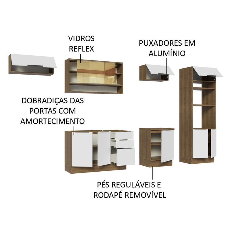Armário de Cozinha Completa 330cm Rustic/Branco Stella Madesa 06