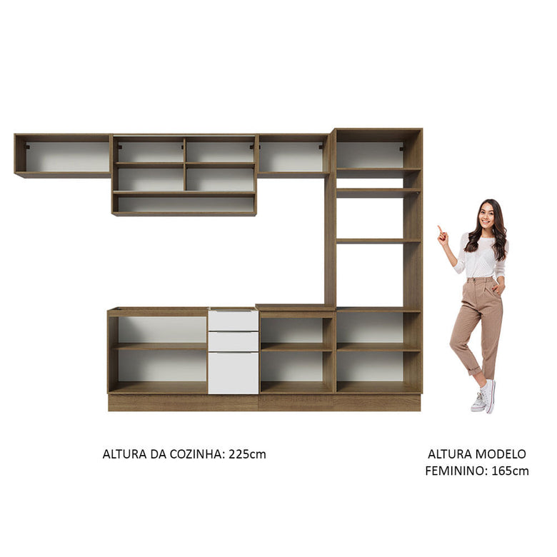 Armário de Cozinha Completa 330cm Rustic/Branco Stella Madesa 06