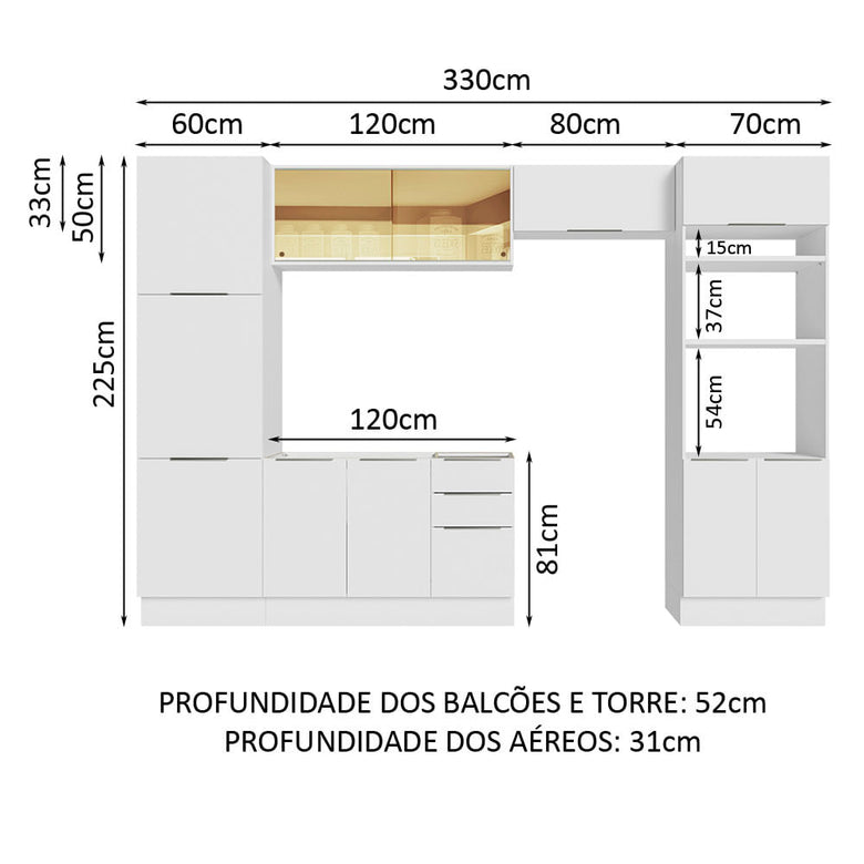 Armário de Cozinha Completa 330cm Branco Stella Madesa 07