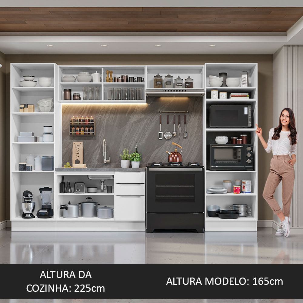 Armário de Cozinha Completa 330cm Branco Stella Madesa 07
