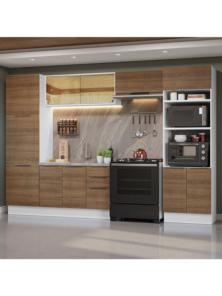 Armário de Cozinha Completa 330cm Branco/Rustic Stella Madesa 07