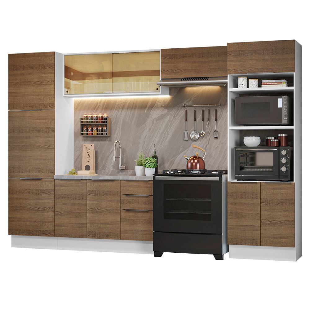 Armário de Cozinha Completa 330cm Branco/Rustic Stella Madesa 07 - Branco/Rustic