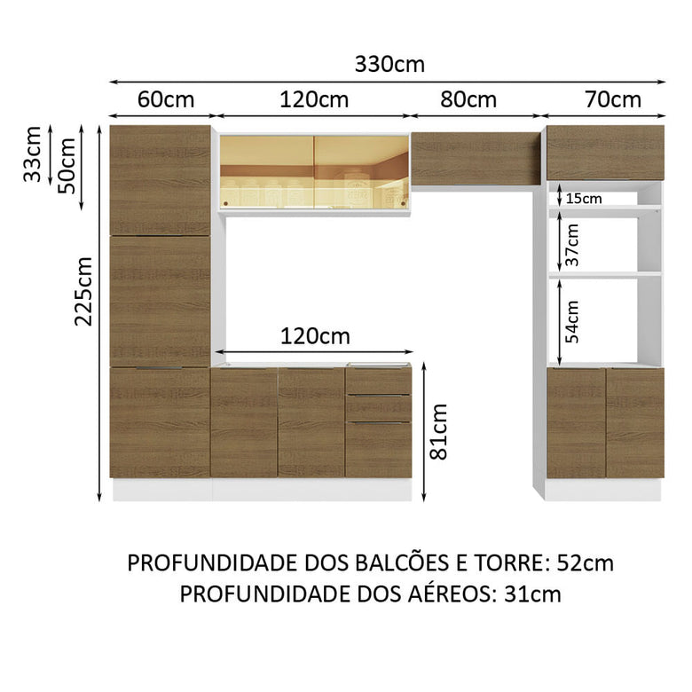 Armário de Cozinha Completa 330cm Branco/Rustic Stella Madesa 07