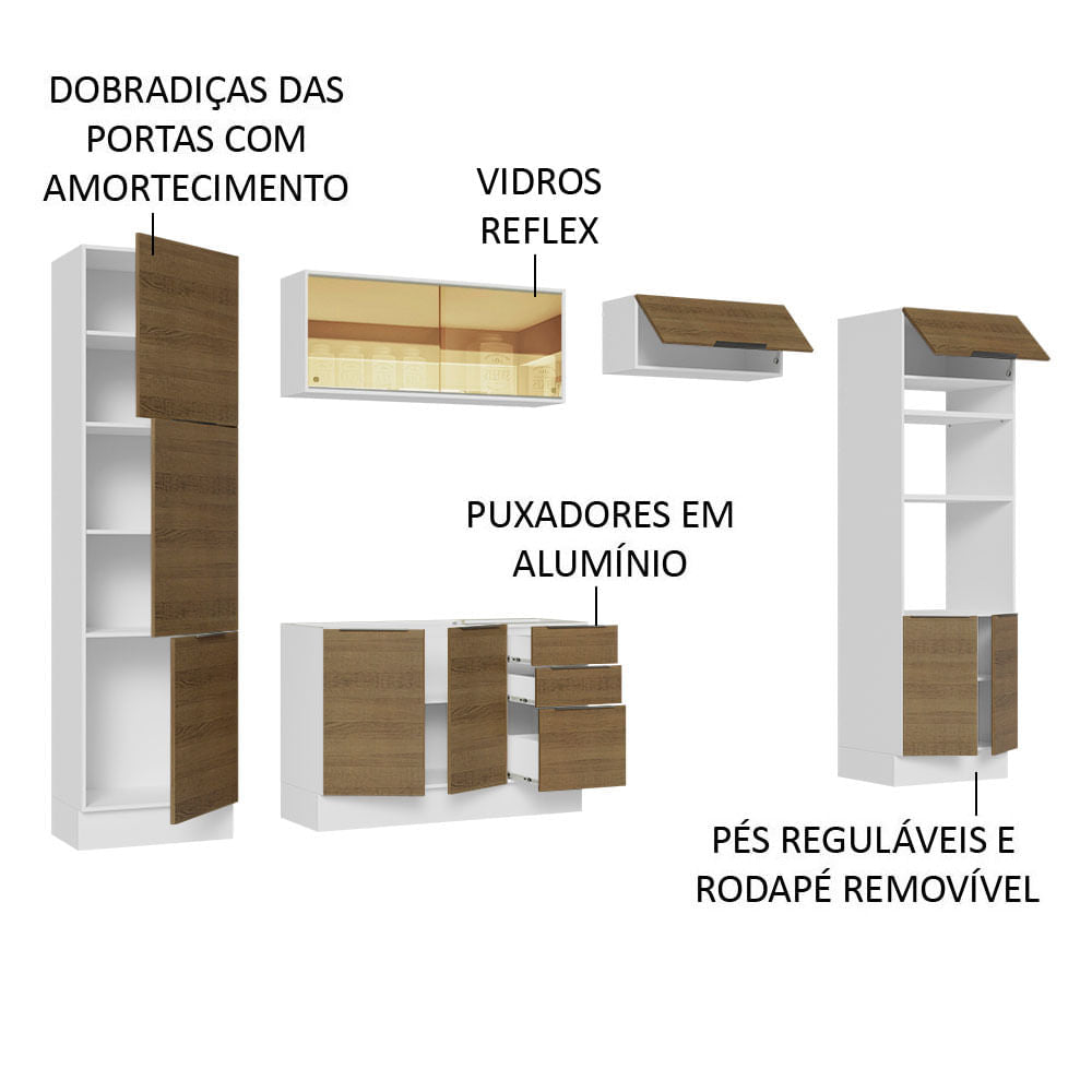 Armário de Cozinha Completa 330cm Branco/Rustic Stella Madesa 07