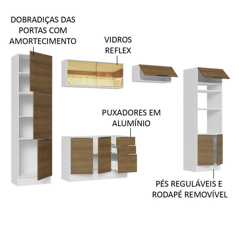 Armário de Cozinha Completa 330cm Branco/Rustic Stella Madesa 07