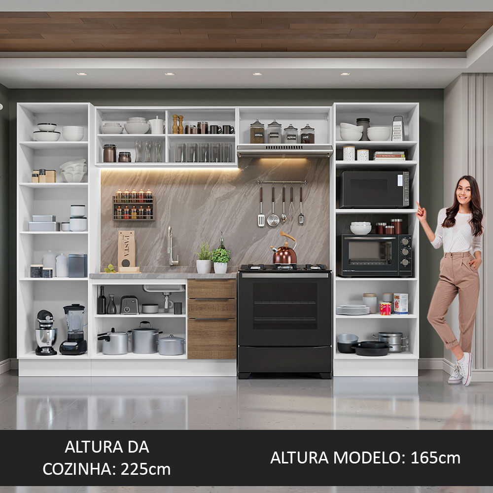 Armário de Cozinha Completa 330cm Branco/Rustic Stella Madesa 07
