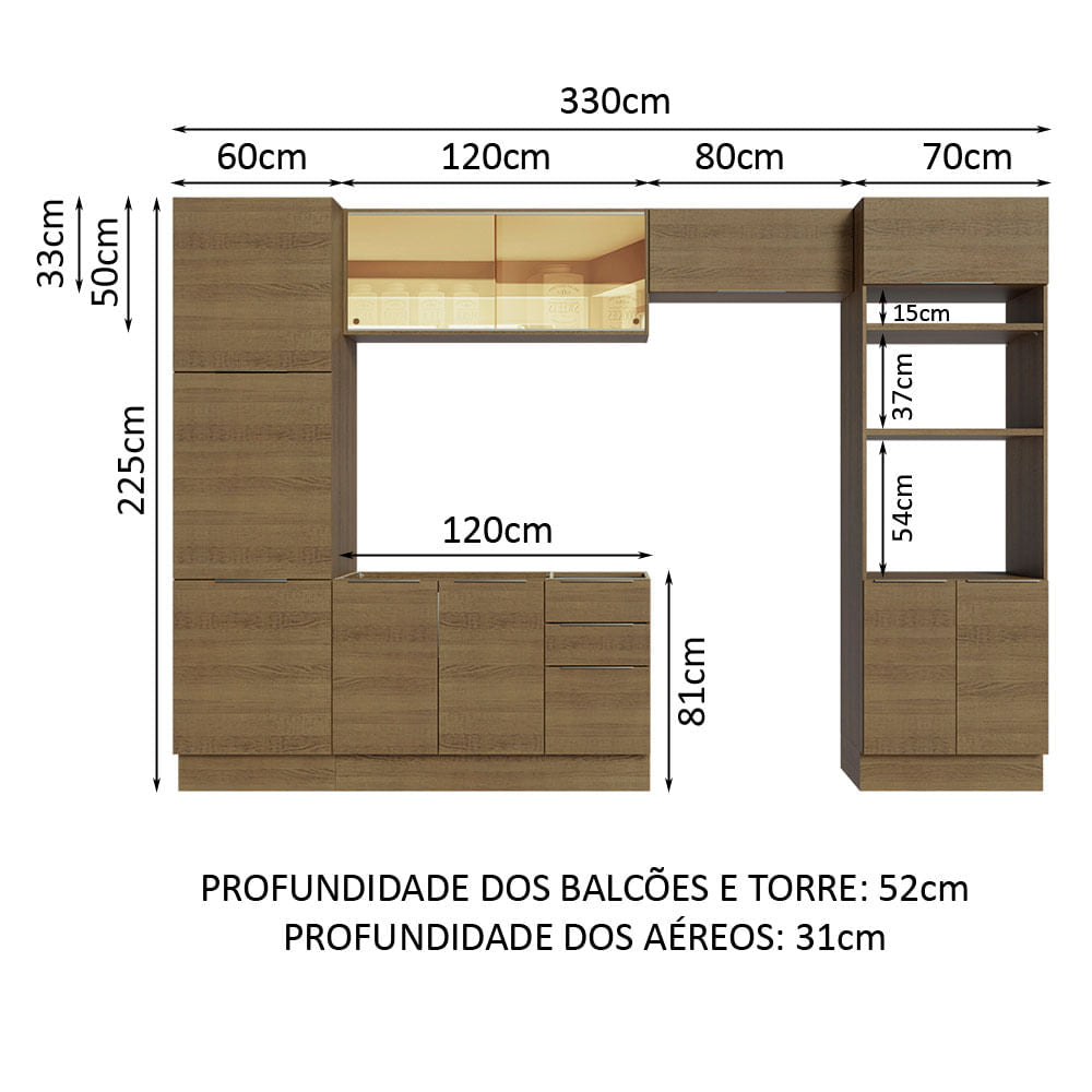 Armário de Cozinha Completa 330cm Rustic Stella Madesa 07