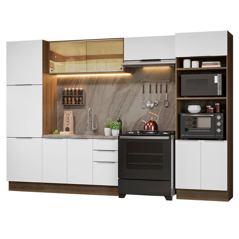 Armário de Cozinha Completa 330cm Rustic/Branco Stella Madesa 07