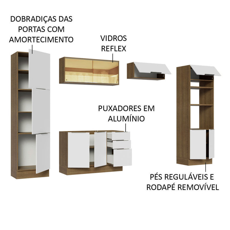 Armário de Cozinha Completa 330cm Rustic/Branco Stella Madesa 07