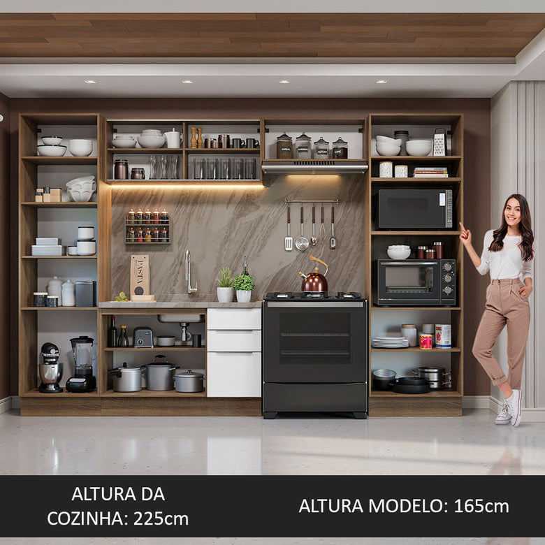 Armário de Cozinha Completa 330cm Rustic/Branco Stella Madesa 07