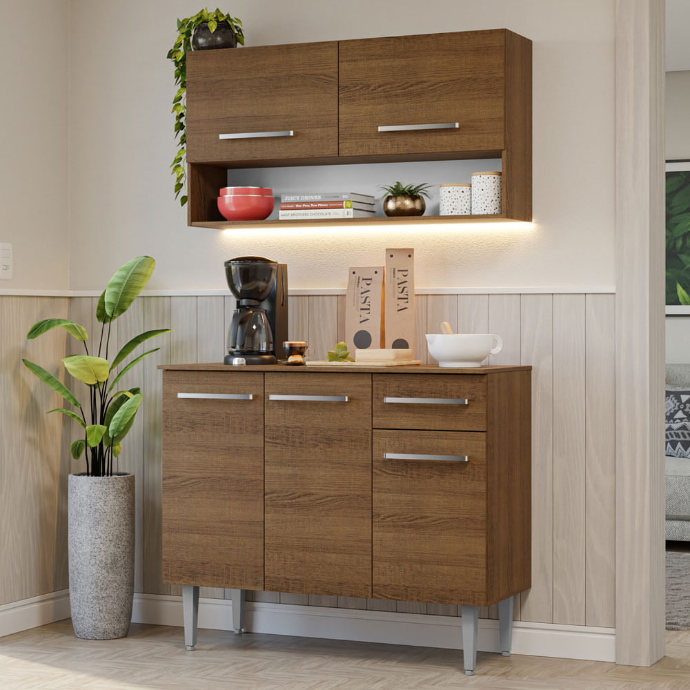 Armário de Cozinha Compacta 105cm Rustic Emilly Madesa 03 - Rustic