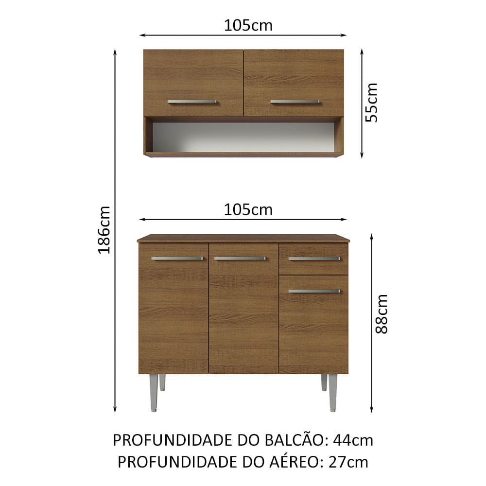 Armário de Cozinha Compacta 105cm Rustic Emilly Madesa 03