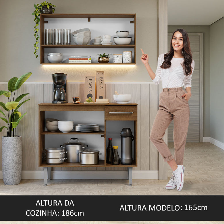 Armário de Cozinha Compacta 105cm Rustic/Cinza Emilly Madesa 03