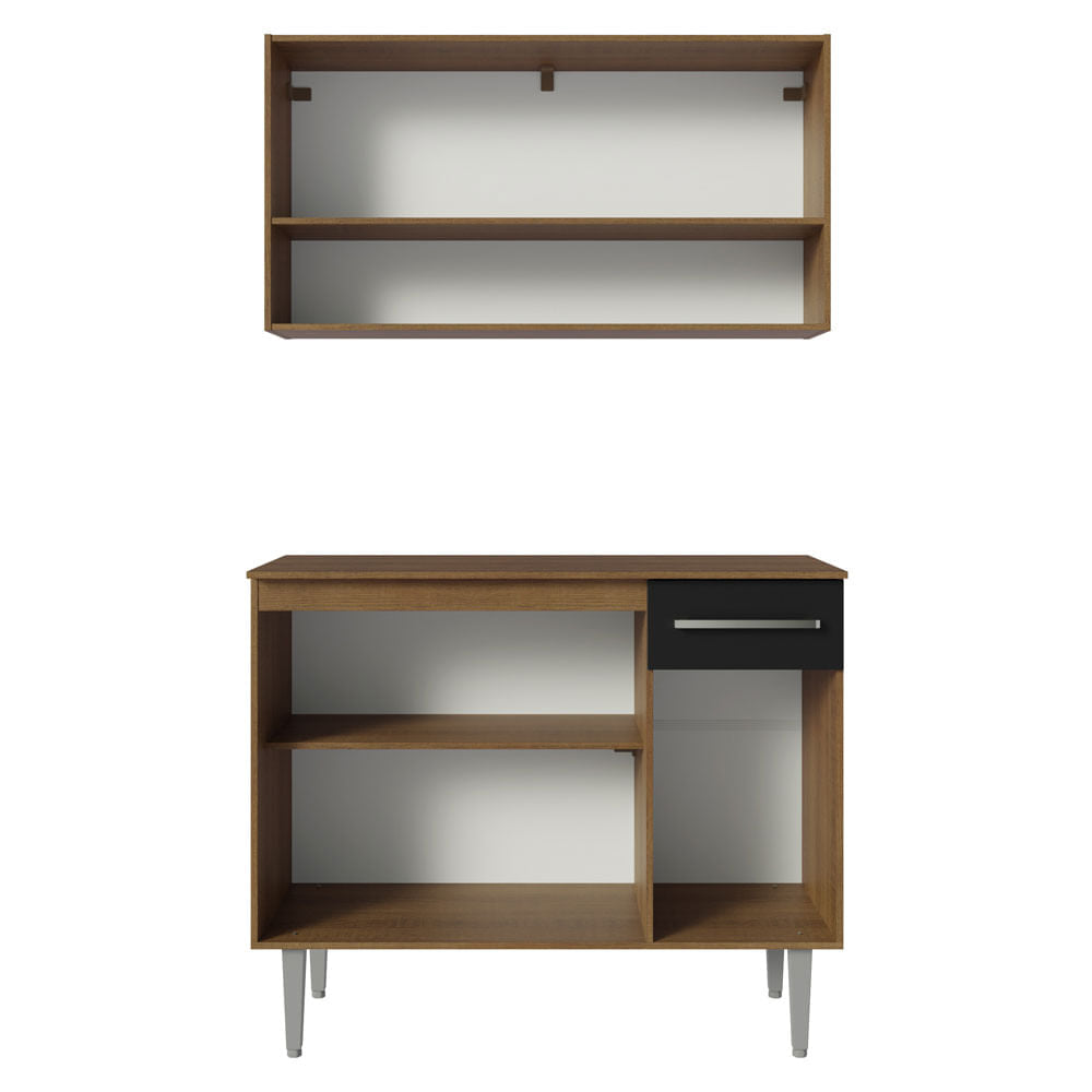 Armário de Cozinha Compacta 105cm Rustic/Preto Emilly Madesa 03