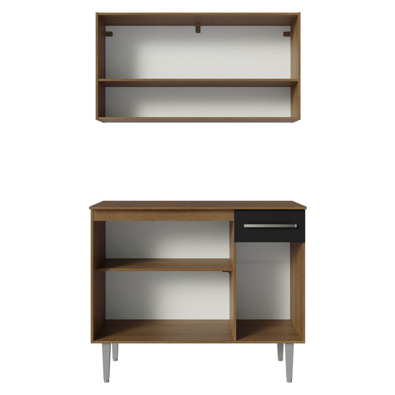 Armário de Cozinha Compacta 105cm Rustic/Preto Emilly Madesa 03