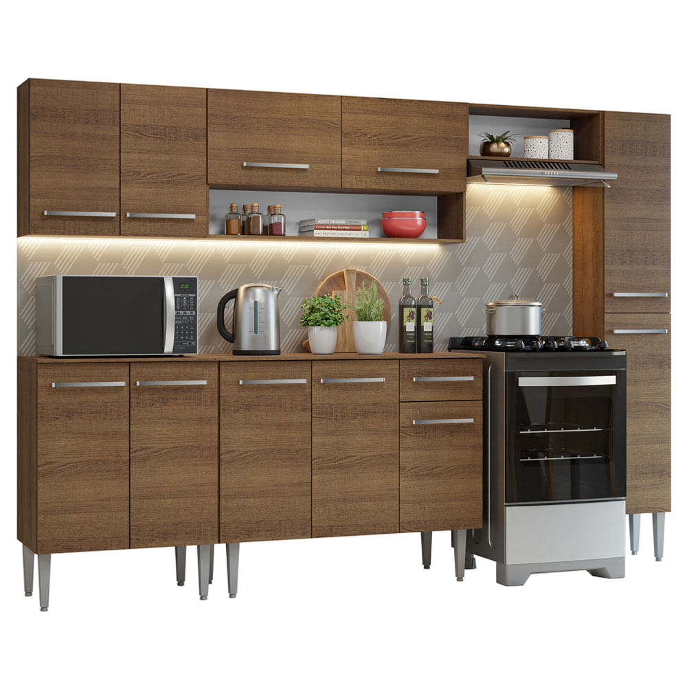 Armário de Cozinha Compacta 261 cm Rustic Emilly Madesa 09 - Rustic