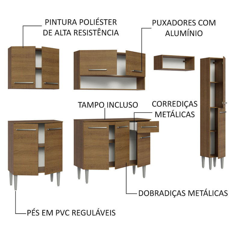 Armário de Cozinha Compacta 261 cm Rustic Emilly Madesa 09