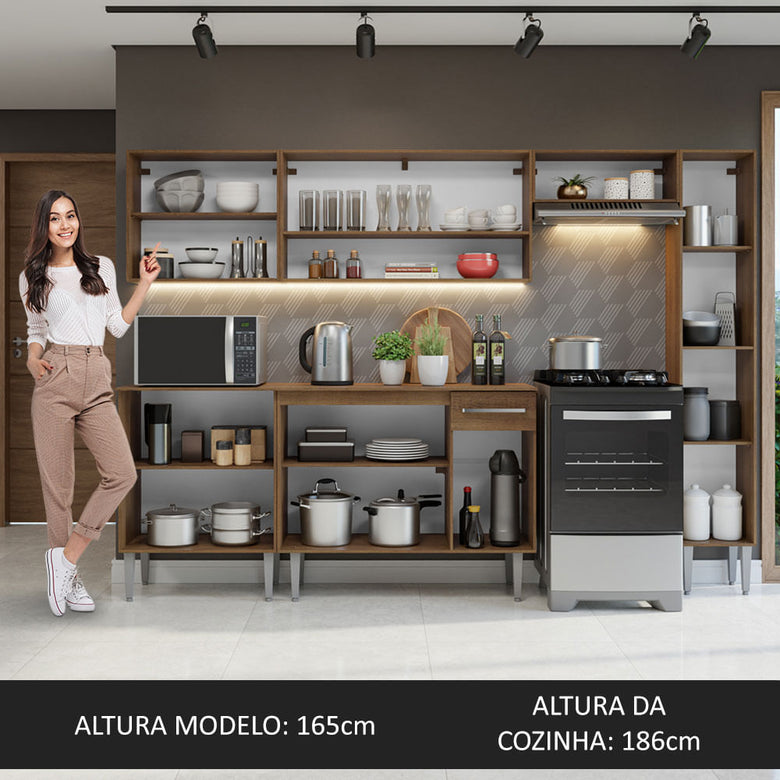 Armário de Cozinha Compacta 261 cm Rustic/Cinza Emilly Madesa 09