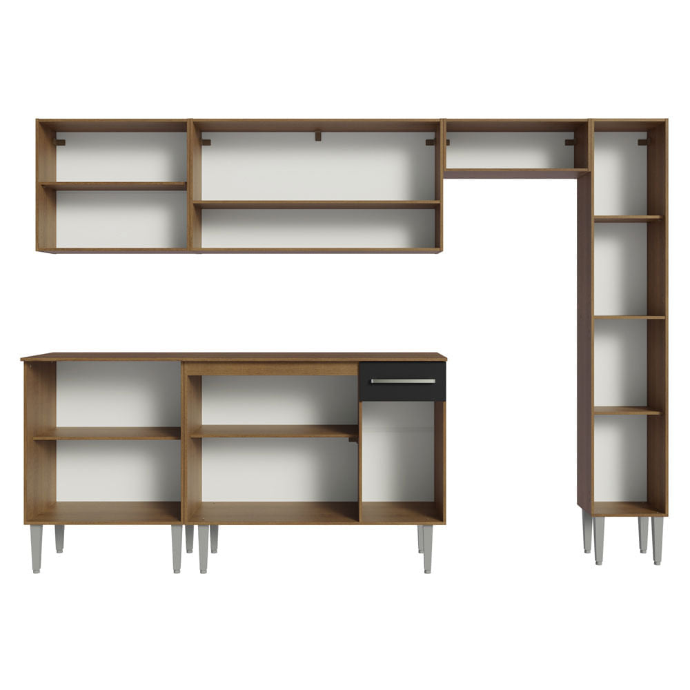 Armário de Cozinha Compacta 261 cm Rustic/Preto Emilly Madesa 09