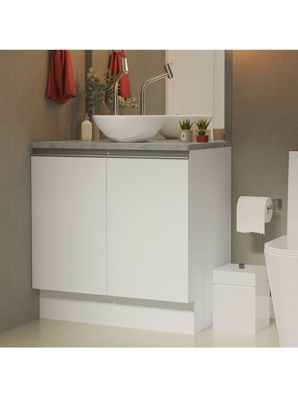 Armário Gabinete para Banheiro 80cm 2 Portas Branco Madesa - Branco