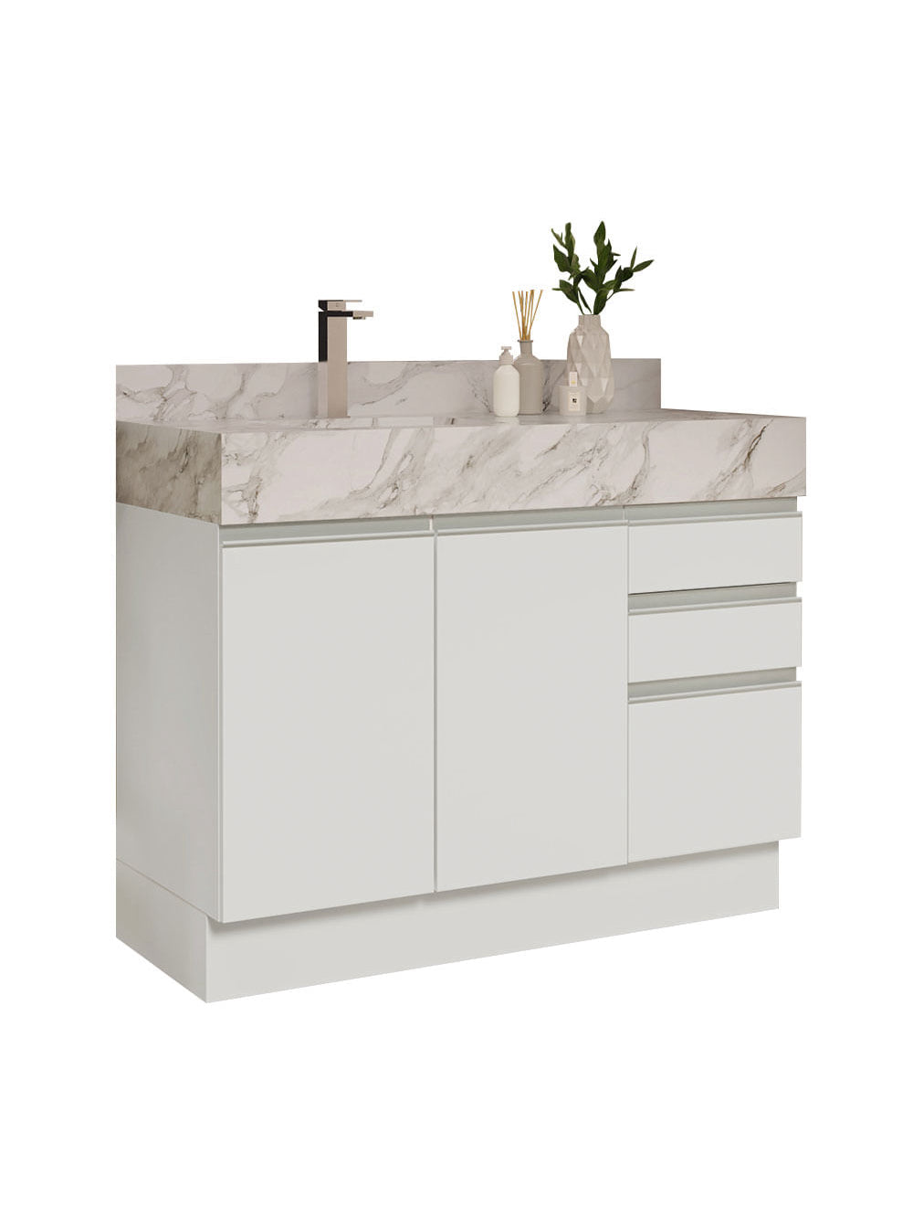 Armário Gabinete para Banheiro 120cm 2 Portas 3 Gavetas Branco Madesa - Branco