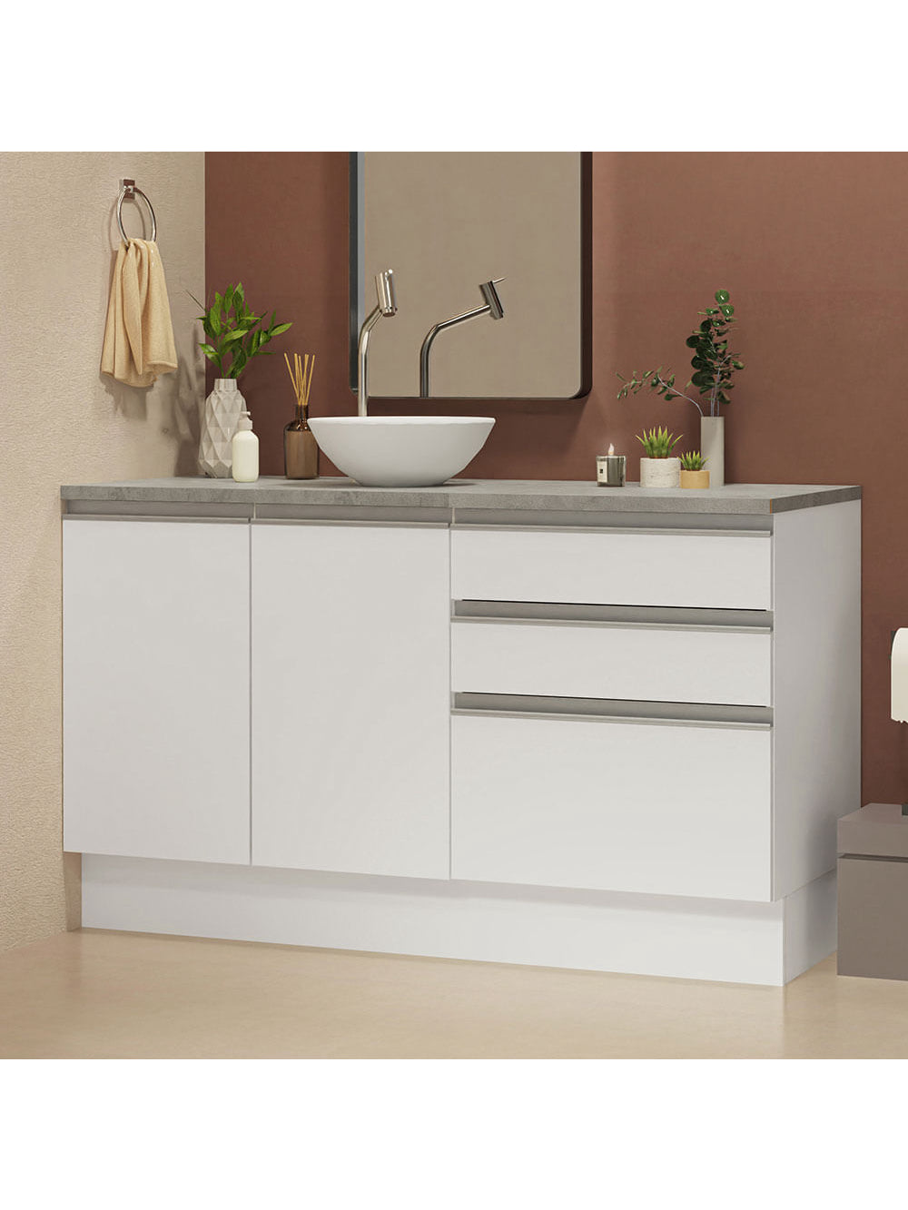 Armário Gabinete para Banheiro 140cm 2 Portas 3 Gavetas Branco Madesa - Branco