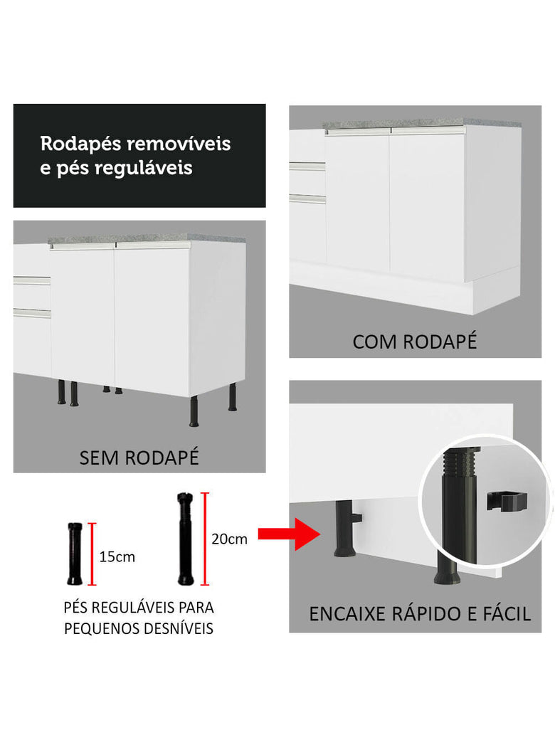 Armário Gabinete para Banheiro 140cm 2 Portas 3 Gavetas Branco Madesa