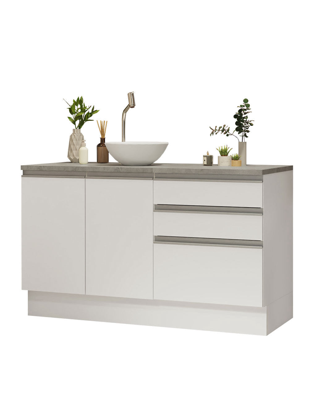 Armário Gabinete para Banheiro 140cm 2 Portas 3 Gavetas Branco Madesa - Branco