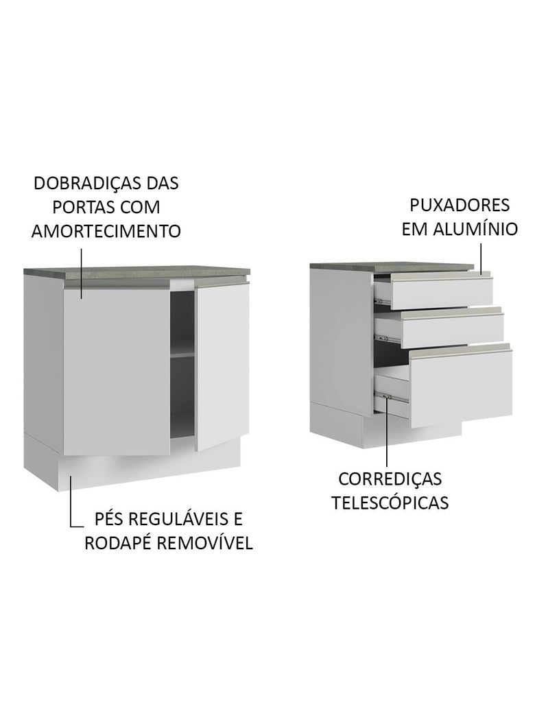 Armário Gabinete para Banheiro 140cm 2 Portas 3 Gavetas Branco Madesa