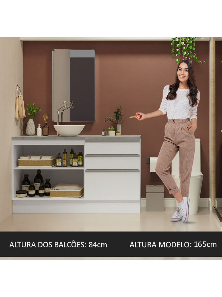 Armário Gabinete para Banheiro 140cm 2 Portas 3 Gavetas Branco Madesa