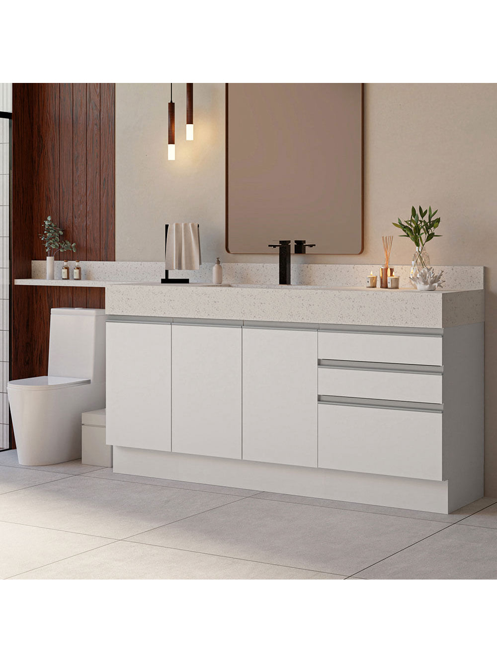 Armário Gabinete para Banheiro 180cm 3 Portas 3 Gavetas Branco Madesa - Branco