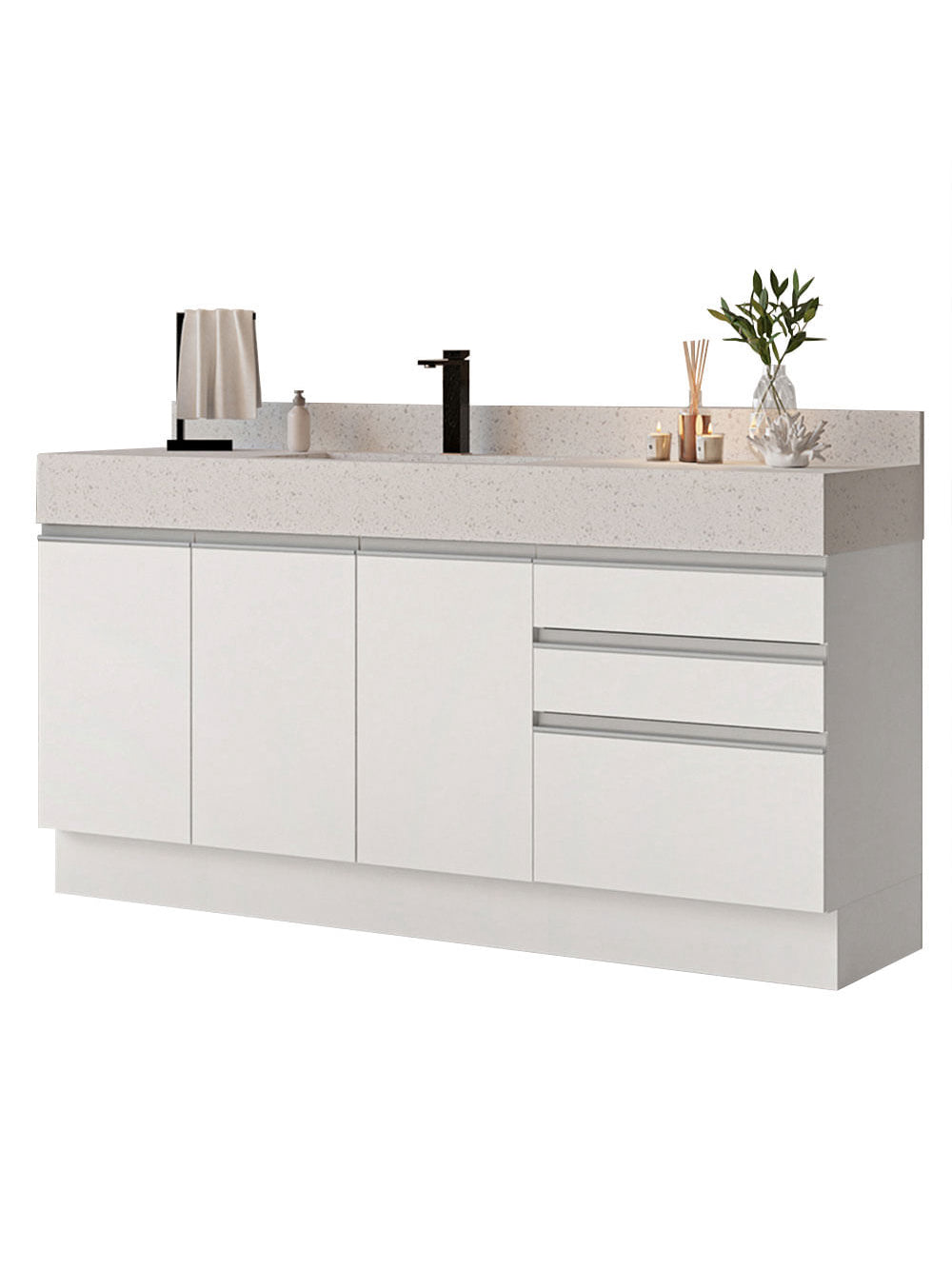 Armário Gabinete para Banheiro 180cm 3 Portas 3 Gavetas Branco Madesa - Branco