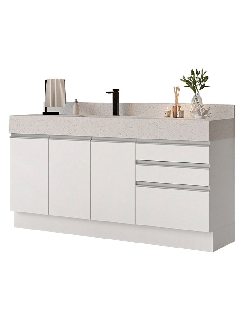 Armário Gabinete para Banheiro 180cm 3 Portas 3 Gavetas Branco Madesa