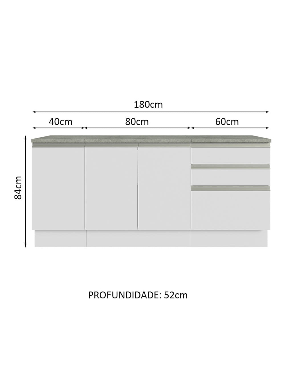 Armário Gabinete para Banheiro 180cm 3 Portas 3 Gavetas Branco Madesa