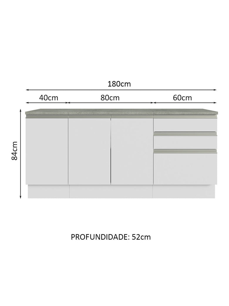 Armário Gabinete para Banheiro 180cm 3 Portas 3 Gavetas Branco Madesa