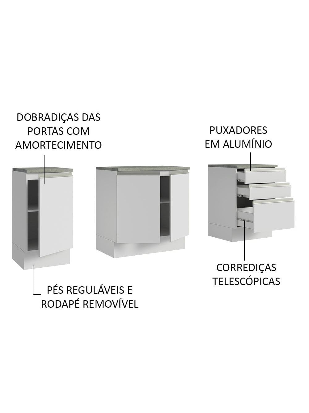 Armário Gabinete para Banheiro 180cm 3 Portas 3 Gavetas Branco Madesa
