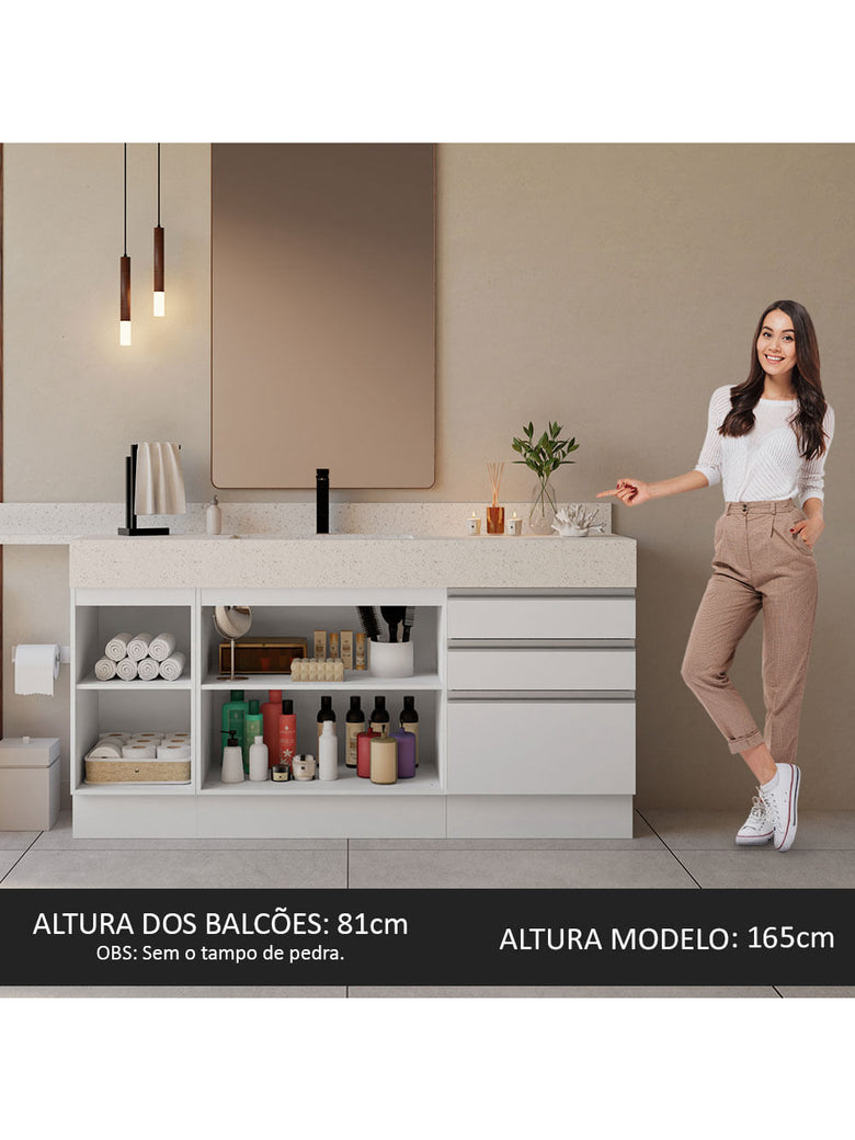 Armário Gabinete para Banheiro 180cm 3 Portas 3 Gavetas Branco Madesa