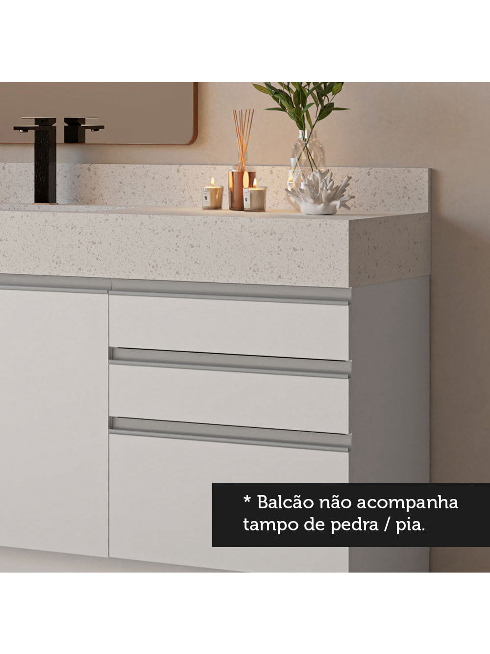 Armário Gabinete para Banheiro 180cm 3 Portas 3 Gavetas Branco Madesa